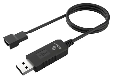 Akasa redukce USB na PC ventilátor černá / Redukce napájení / 5V na 12V / 0,6 m