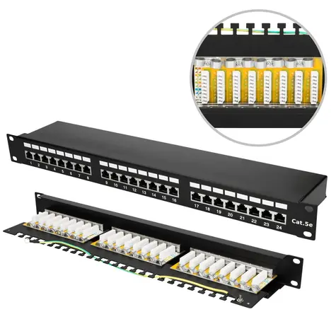 Extralink CAT5E STP V2 černý / Patch panel / 24 portů / 1U / RJ45