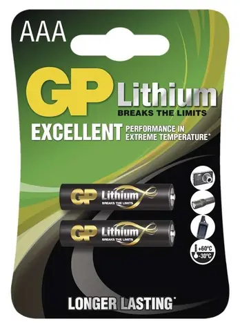 GP Lithiová baterie AAA (FR03) / Baterie / Jednorázová / 1,5 V / 2 ks