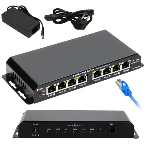 Extralink KRATOS / Switch / 7x Gigabit PoE / 1x Uplink RJ45 / 60W PoE / Napájecí zdroj 24V 2,5A