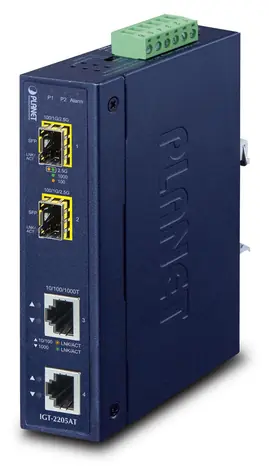 PLANET IGT-2205AT / Konvertor / 2x GLAN - 2x SFP / IP30 / DIN lišta / -40 až 75 °C