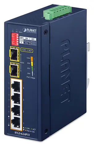 Planet IFGS-624PTF / Switch průmyslový / 4x 100Mb PoE / 2x 100Mb SFP / -40 až 75 °C / IP40