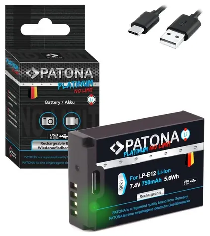 PATONA Platinum baterie pro foto Canon LP-E12 750mAh / Li-Ion / USB-C nabíjení