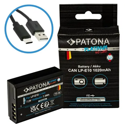 PATONA Platinum baterie pro foto Canon LP-E10 / 1020mAh / Li-Ion / USB-C nabíjení