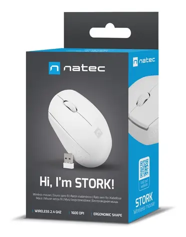 Natec Stork bílá / Myš / Optická / Bezdrátová USB / 1600 DPI / 3 tlačítka