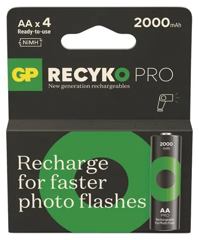GP ReCyko Pro Photo Flash AA 2000 mAh, 4 ks / Nabíjecí baterie / NiMH / 500+ cyklů
