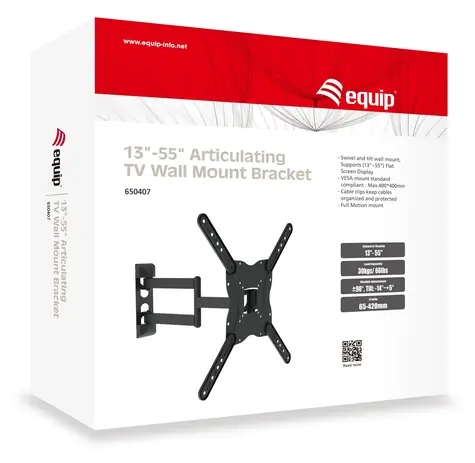 Equip Nástěnný držák TV černý / Držák / VESA 400x400 mm / náklon -14° až 5° / otočení 90° / do 30 kg / 23-55