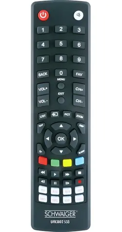 Schwaiger Univerzální dálkový ovladač 8 v 1 černá / Dálkový ovladač / IR / Univerzální / 8 zařízení / 2x AAA