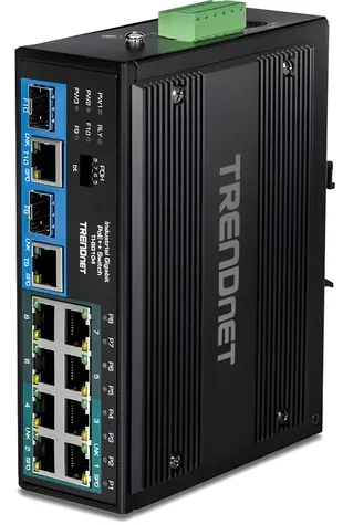 TRENDnet Průmyslový switch 10-port PoE++ / Switch / Gigabit / 360 W PoE / 20 Gbit/s / IP30 DIN-Rail