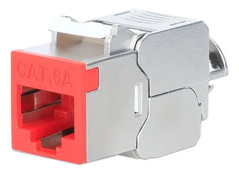 Intellinet Keystone modul Cat6a 10G STP červená / Keystone modul / RJ-45 / STP stíněný / 500 MHz / PoE++