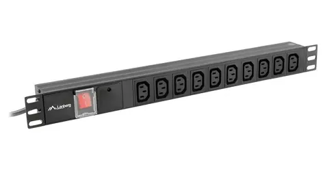 Lanberg PDU černá / Zásuvková lišta do racku / 1U / 7x IEC C13 / 10 A / 2 m