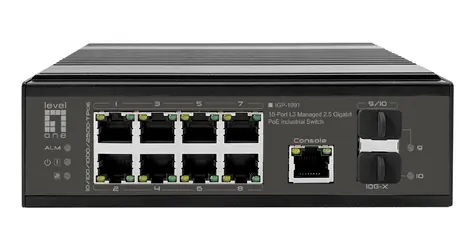 LevelOne IGP-1091 / Průmyslový switch / 8x 2,5G PoE+ / 2x 10G SFP+ / 480W PoE / Managed L3 / DIN