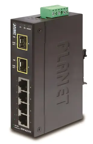 Planet ISW-621TF / Switch průmyslový / 4x 10/100 RJ-45 / 2x 100FX SFP / DIN / IP30 / -40 až 75 °C