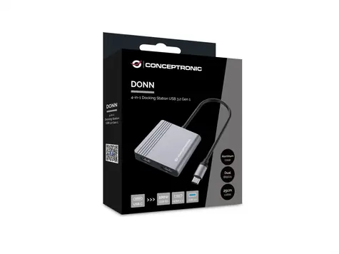 Conceptronic DONN13G / Dokovací stanice / 4v1 / 2x HDMI / USB-C / USB-A 3.2 Gen2