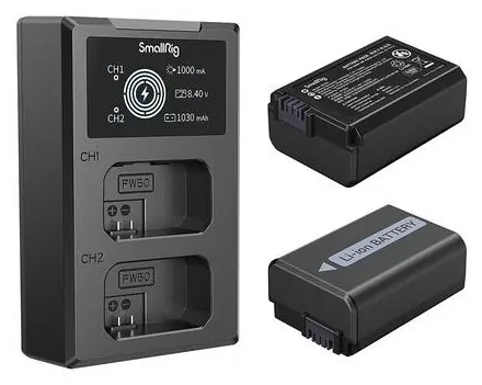 SmallRig 3818 NP-FW50 / Sada baterie a nabíječky / Pro fotoaparáty Sony / 2x 1030 mAh / USB-C nabíjení
