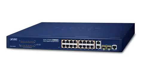 Planet PoE switch 16x 10/100 + 2x GbE/SFP / Switch / Managed L2 / PoE 802.3at 240 W / 7,2 Gbit/s