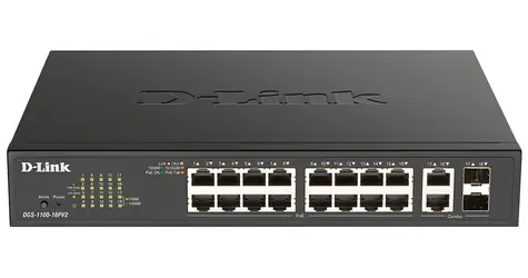 D-Link DGS-1100-18PV2 / Smart switch / 16x 10/100/1000 PoE+ / 2x SFP combo / do racku