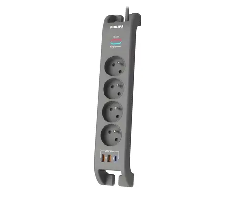Philips SPN4140GA/60 šedá / Přepěťová ochrana / 4 zásuvky / 2m