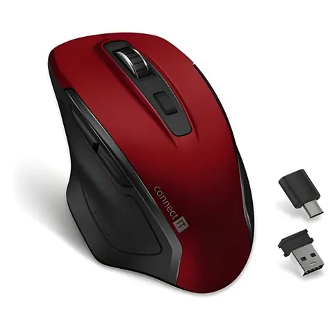 CONNECT IT Dual SmartSwitch červená / Bezdrátová myš / USB-A + USB-C přijímač / 1x AA baterie