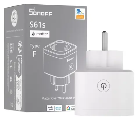 Sonoff S61S bílá / Chytrá zásuvka / Wi-Fi / Matter / 3840 W