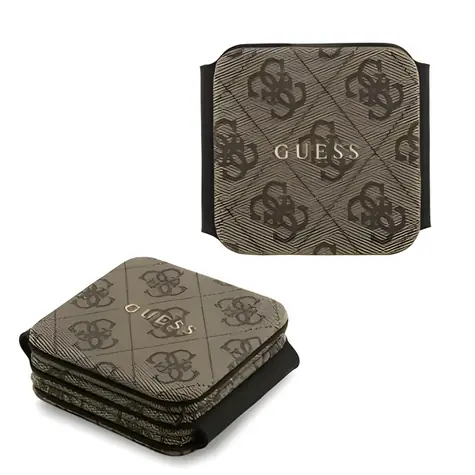 Guess PU 4G MagSafe hnědá / Bezdrátová nabíječka 3v1 / MagSafe