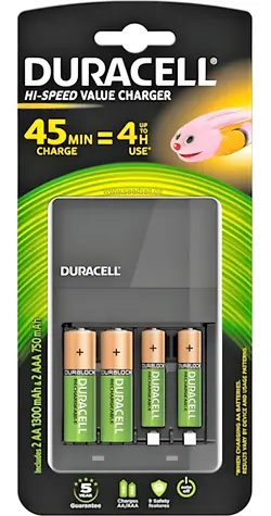 Duracell CEF14 černá / Nabíječka / AA, AAA / 4 ks baterií / NiMH