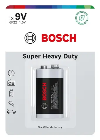 Bosch 6F22SHD1B/00 Super Heavy Duty 9V / Baterie / Alkalická / 6F22 / 1 ks