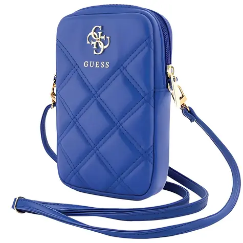 Guess PU Quilted 4G Metal Logo modrá / Taška na telefon / Se zipem