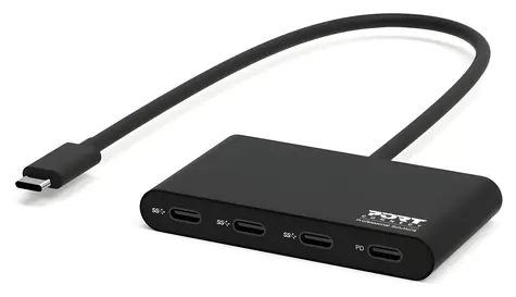 Port USB-C Hub PD 100W černá / USB-C hub / 4x USB-C / 5 Gb/s / 100W PD
