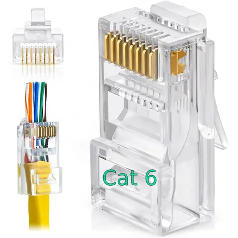 W-STAR RJ45EZ CAT6 / Konektor / Průchozí / UTP / Pozlacené kontakty / Drát, licna / 100 ks
