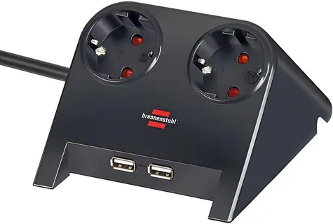Brennenstuhl Desktop-Power černá / Stolní USB nabíječka / 2x zásuvka 230V / 2x USB-A / 2100 mA / 1,8 m