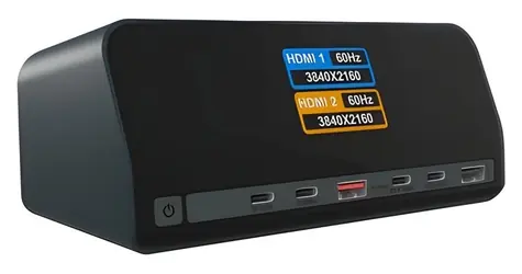 ICY BOX IB-DK2300-CH antracit / Dokovací stanice / USB-C / 2x HDMI / RJ-45 / LCD displej / PD 100W