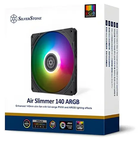 Silverstone Air Slimmer 140 ARGB černá / Ventilátor / 140 mm / 1700 RPM / 33 dB / 82 CFM / 4-Pin PWM