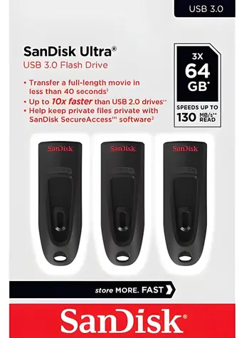 SanDisk Ultra 64 GB černá (3 ks) / Flash disk / USB 3.0 / čtení až 130 MB/s