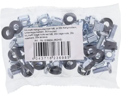 InLine Montážní sada M6 20 ks / Montážní sada do racku / klecové matice a šrouby / 16 mm / kov, plast