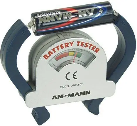 Ansmann Tester baterií / Tester baterií / AAA, AA, C, D, 9V / analogová stupnice