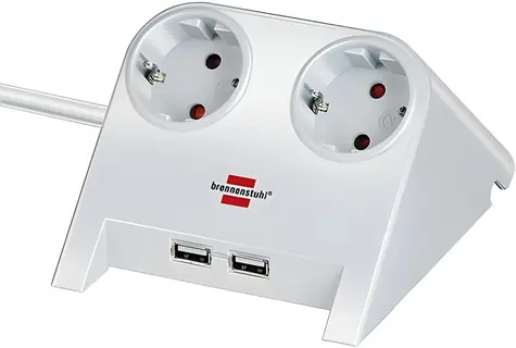 Brennenstuhl Desktop-Power bílá / Stolní USB nabíječka / 2x zásuvka 230V / 2x USB-A / 2100 mA