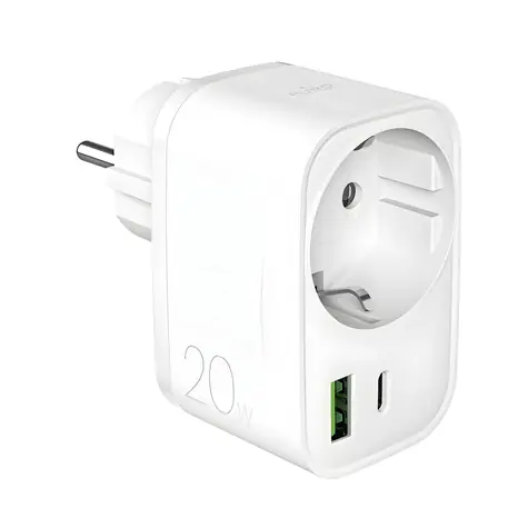Puro Síťová nabíječka se zásuvkou bílá / Síťová nabíječka / USB-C + USB-A / PD 20W