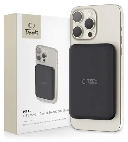 Tech-Protect LifeMag PB10 černá / Powerbanka MagSafe / 5000 mAh / 15W / USB-C