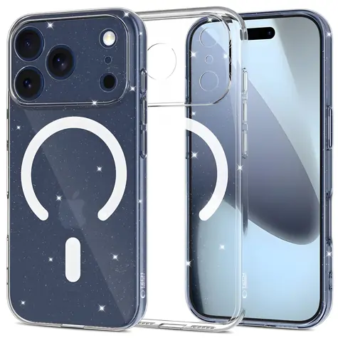 Tech-Protect FlexAir MagSafe čirá s třpytkami / Kryt / Apple iPhone 17 Pro / MagSafe / Silikon