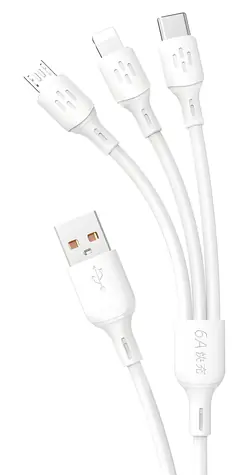 Dudao L8A bílá / Datový kabel / 3v1 / USB-C / MicroUSB / Lightning / 480 Mb/s / 1,2 m