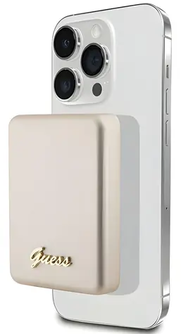 Guess MagSafe Metal Script Logo zlatá / Powerbanka / 5000 mAh / 15W