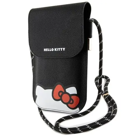 Hello Kitty Leather Hiding Kitty Cord bag černá / Pouzdro na mobil / PU kůže / se šňůrkou