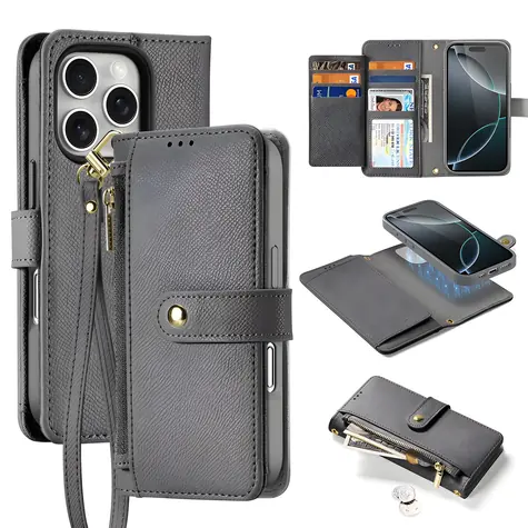 Dux Ducis Lawa šedá / Kožené pouzdro / iPhone 16 Pro Max / Odnímatelná peněženka / MagSafe