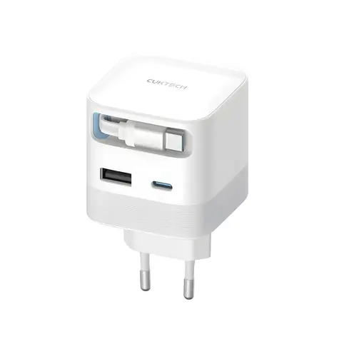 Cuktech AD653W bílá / Nabíjecí adaptér / GaN / 67W / 2x USB-C + USB-A / výsuvný kabel USB-C 70 cm