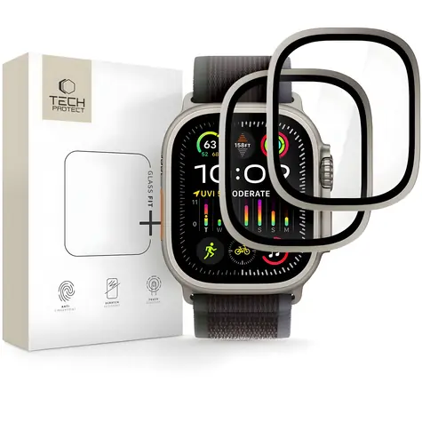 Tech-Protect Tvrzené sklo stříbrná, černý rámeček / Tvrzené sklo pro chytré hodinky / Apple Watch Ultra 49 mm / 2 ks