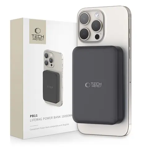 Tech-Protect LifeMag PB11 černá / Powerbanka / MagSafe / 10000mAh / USB-C / 15W