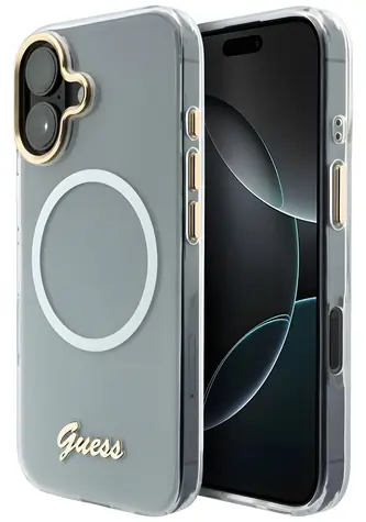 Guess IML Gradient Script Metal MagSafe bílá / Zadní kryt / iPhone 17 / MagSafe