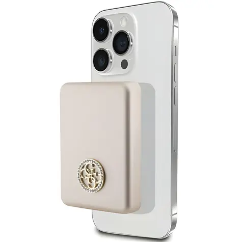 GUESS 4G Strass Metal Logo MagSafe zlatá / Powerbanka / 5000 mAh / 15W bezdrátové nabíjení
