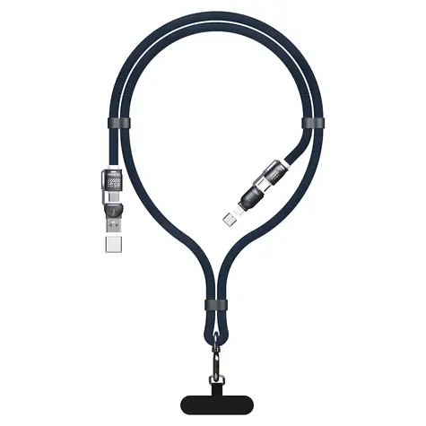 Dudao L20Max modrá / Datový kabel / 4v1 / USB-C / Lightning / USB-A / šňůrka na krk / 65W